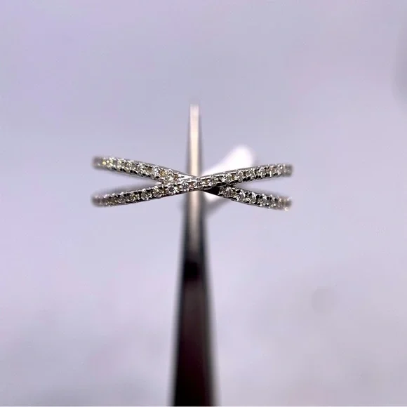 Moissanite Criss Cross Ring Band X Ring Wedding Eternity 925 18K White Gold 1 Ct - Picture 10 of 12